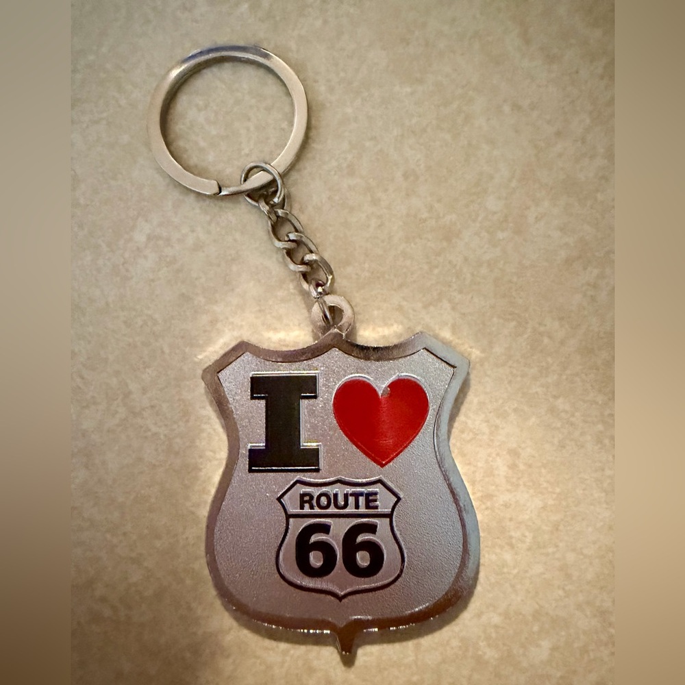 Silver I Love Route 66 Key Chain